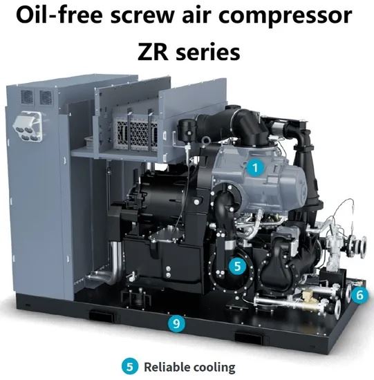 Atlas Copco Oil Free Rotary Screw Air Compressor Zr630 Air Cooler Water Cooler high quality